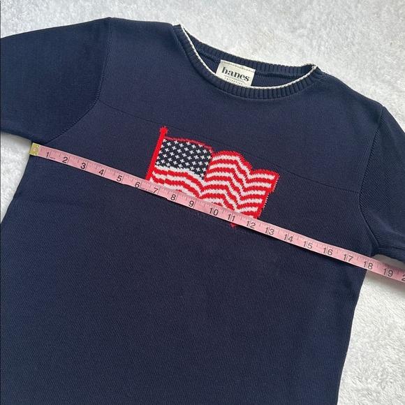 Vintage Womens USA Patriotic Flag Stars Short Sleeve Sweater Small Holiday Party - Picture 7 of 9